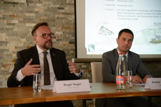 Die beiden Baudirektoren Roger Nager (links; Uri) und André Rüegsegger (Schwyz) informierten.