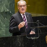 Der Schweizer Bundespräsident Guy Parmelin während seiner Rede an der jährlichen Generaldebatte der UNO in New York. (Mary Altaffer / Pool / EPA)