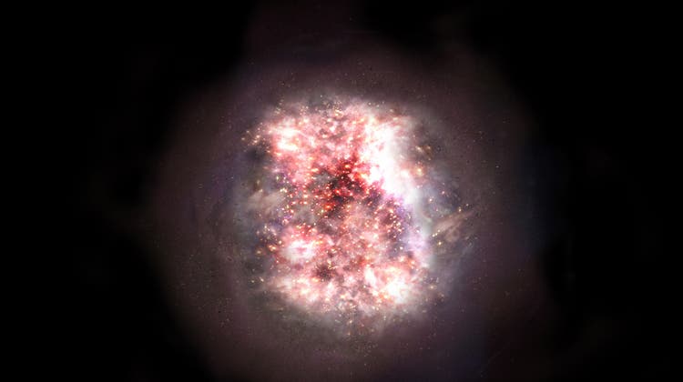 Eine künstlerische Darstellung einer der beiden neu entdeckten Galaxien. (Universität Genf)