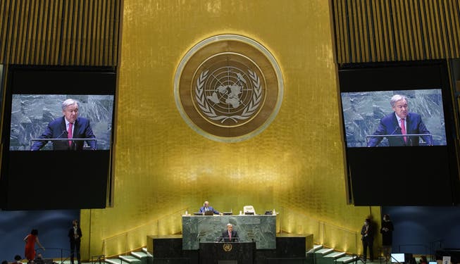 António Guterres, Generalsekretär der Vereinten Nationen, spricht während der 76. Generaldebatte der UN-Vollversammlung.