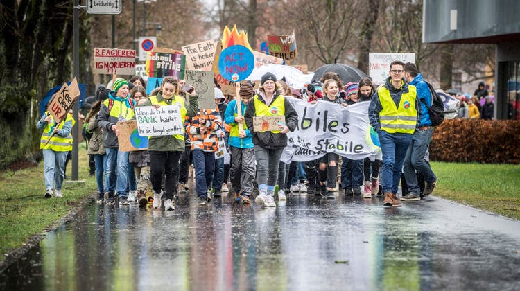 Engagierte Menschen schliessen sich zusammen und demonstrieren für mehr Klimaschutz. (Andrea Stalder (Frauenfeld, 15. März 2019))