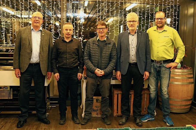 Präsentierten Schwerpunkte der EDU-Politik (von links): Iwan Wüst-Singer, der designierte Parteipräsident Christian Mader, Hans Trachsel, Peter Schenk und Lukas Madörin.