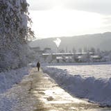 Ungewohnt viel Schnee: Ein Spaziergänger in der Winterlandschaft bei den Niedermatten in Wohlen, am 15. Januar 2021. (Severin Bigler)