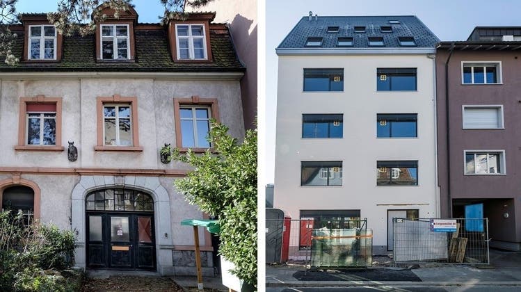 Vorher und nachher:  Das abgerissene Rosskopf-Haus aus dem Jahr 1904 (links) und der Neubau aus dem Jahr 2021 (rechts). (Bilder: Kenneth Nars)