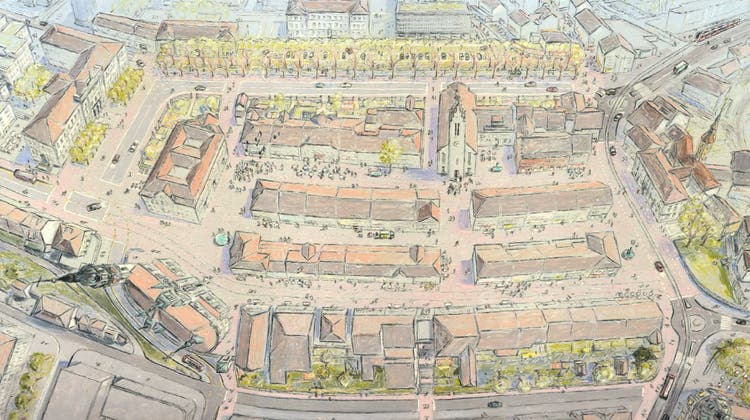Eine Visualisierung: So könnte die autofreie Frauenfelder Altstadt aussehen. (Bild: PD/Matthias Gnehm)
