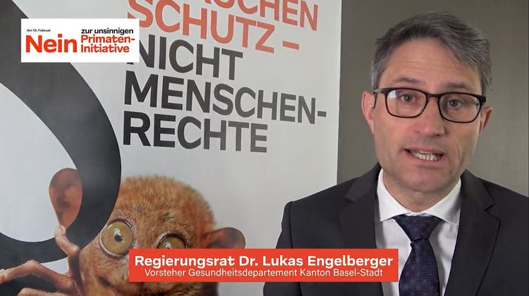 Lukas Engelberger wirbt in einem Video auf der Website des Nein-Komitees gegen dir Primaten-Initiative. (Screenshot)