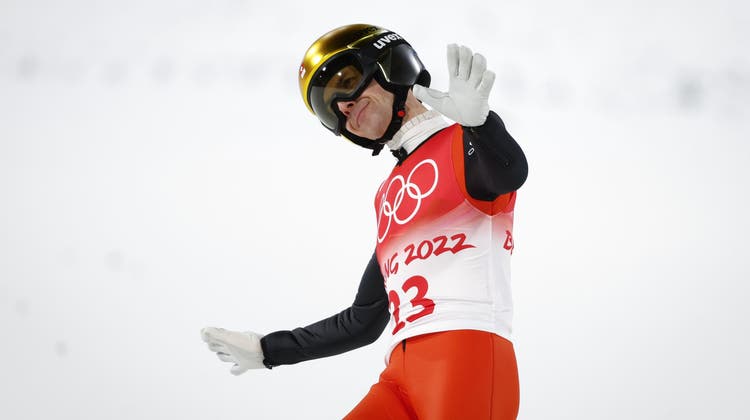 War eine Klasse für sich: Marius Lindvik krönt sich mit Olympia-Gold. (Keystone)