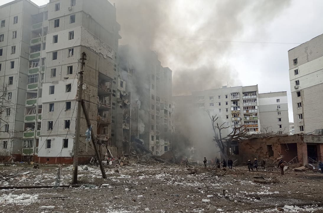 Die Stadt Chernigiv (Ukraine) nach einem russischen Luftangriff.