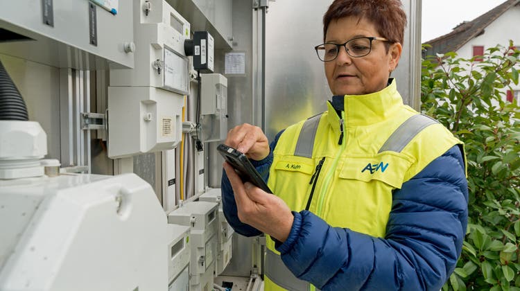Stromzählerableserin der AEW Energie AG im Einsatz. (Foto Basler / Zvg)