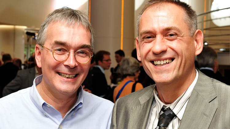 Christoph Brutschin und Hans-Peter Wessels im September 2008, nach ihrer Wahl in die Basler Regierung (Kenneth Nars)