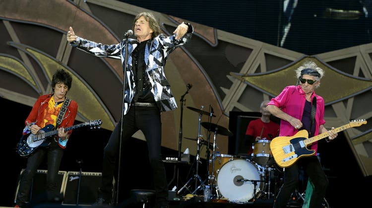 Ron Wood, Mick Jagger, Keith Richards bei ihrem Konzert am 1 Juni 2014 im Zürcher Letzigrund. (Walter Bieri / KEYSTONE)