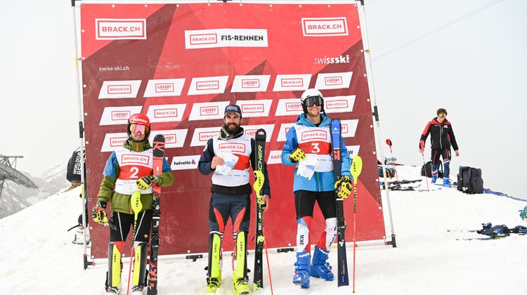 Die Sieger vom Mittwoch: Theo Lopez vor Luc Roduit (Ski Club Verbier) und Gianluca Boehm (Skiclub Bernina Pontresina). (Bild: Diego Schläppi)