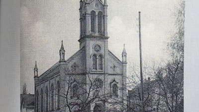 Katholische Kirche Aarau an der Kasinostrasse. Diese wurde ab März 1942 abgerissen. Aus der Postkartensammlung von M. Ernst und L. Kuhn, 2009. (Postkartenbuch M. Ernst/ L. Kuhn / AAR)
