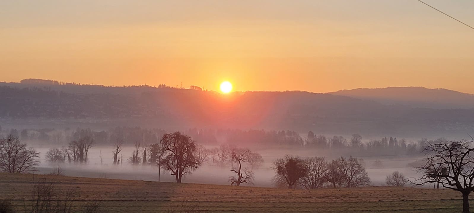 Leserin Marlise Mäder schreibt zu ihrem Foto: «Ich fuhr von Hermetschwil-Staffeln Richtung Zürich. Bei der Abzweigung Richtung Rottenschwil entstand am 24. März um 6.35 Uhr dieses wunderschöne Bild (nicht bearbeitet). Sonnenaufgang mit Blick Richtung Reuss.»
