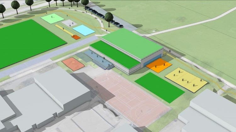 Die Halle soll weiterhin auf der Schulanlage Grünau im Bereich der Beachvolleyballfelder entstehen. (Bild: PD)