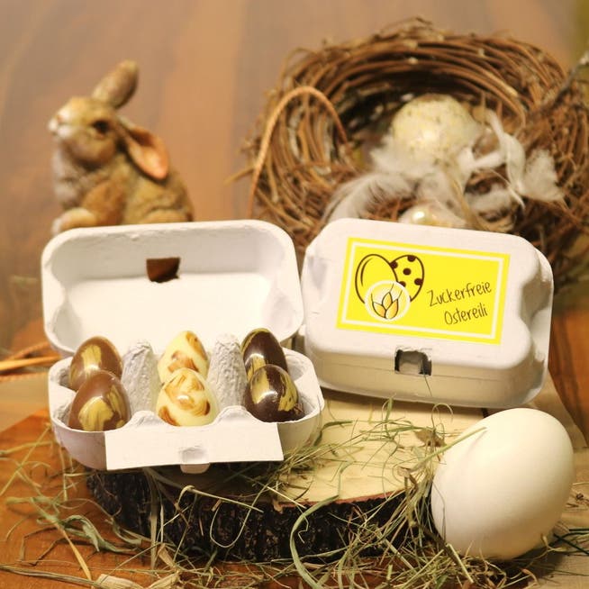 Die zuckerfreien Schokolade-Ostereier tragen wenig zum Schoko-Berg bei, der sich an Ostern zu Hause anhäuft.