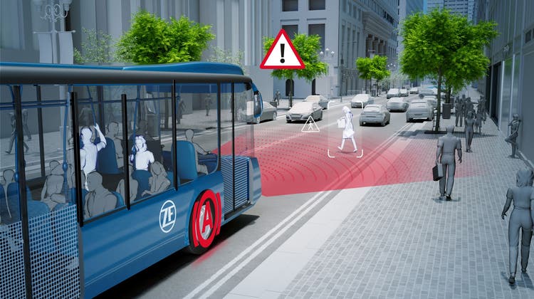 Speziell für den Stadtbus entwickelt: Das neue Notbremsassistenzsystem von ZF. (PD)