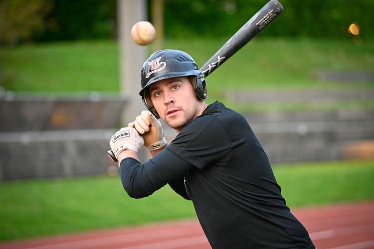 Baseball player Gian Gladig of the Wil Pirates during practice at the Lindenhof sports center in Wil.