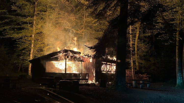 In Halten brannte Anfang Mai die Waldhütte des Natur- und Vogelschutzvereins. Auch dieser Brand gehört zu einer schier unglaublichen Serie. (Kantonspolizei SO)