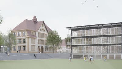 Soll mit dem unerwartet guten Finanzergebnis 2021 vorfinanziert werden: der Schulcampus Dorf. (Visualisierung: Weyell Zipse & Hörner Gmbhh)