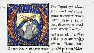 Stein und Haselhühner – Johannes Heynlins von Stein selbst entworfenes Wappen. Die Haselhühner standen für die Jungfräulichkeit Marias, zu deren Verfechtern Heynlin gehörte. (zvg / UB Basel)