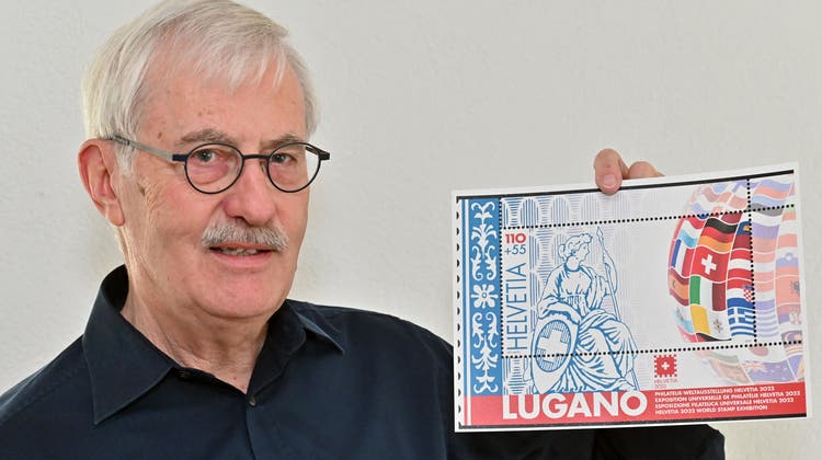 Rolf Leuthard aus Lostorf ist Vizepräsident der «Helvetia 2022». Der Ersttagsbrief «Helvetia Briefmarkenweltausstellung Lugano 2022» ist der sitzenden Helvetia, der Erstausgabe 1862, gewidmet. (Bruno Kissling)