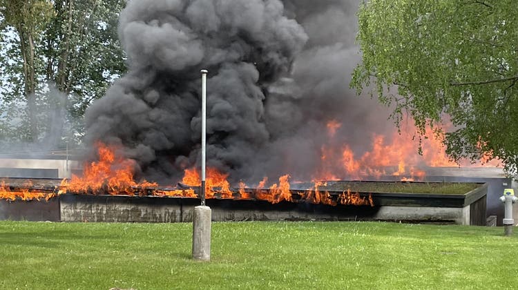 Zwei Hallen der Entsorgungsanlage in Dielsdorf haben am Donnerstag Feuer gefangen. (Kanton Zürich)