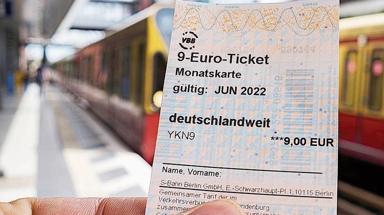 Das begehrte Stück: 9-Euro-Billett in den Händen eines Passagiers der Berliner S-Bahn. (Imago)