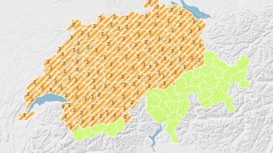 In grossen Teilen der Schweiz drohen heute Unwetter. (Screenshot Meteoschweiz)