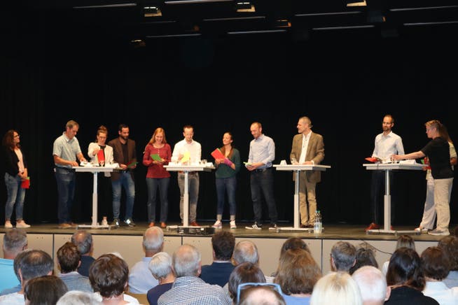 Die Kandidatinnen und Kandidaten an einer Podiumsdiskussion.