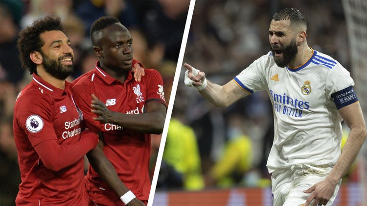 Die Stürmerstars Mohamed Salah und Sadio Mané (Liverpool) sowie Reals Karim Benzema wollen auch im Final eine Hauptrolle spielen. (Peter Powell / Rodrigo Jimenez / EPA)