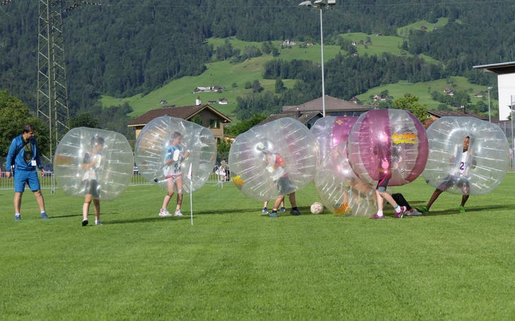 Bubble soccer is popular among students.