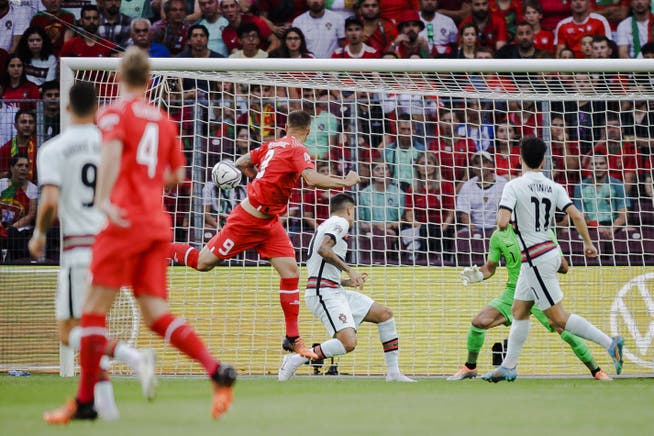A great goal: Seferovic hits his head - as he did twice in the eighth-finals against France.