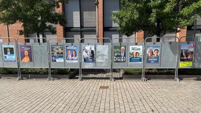 Der Rechtspopulist Christian Zimmermann (Plakat 5) dürfte am Sonntag den zweiten Wahlgang gegen Didier Lemaire (Macron, Plakat 7) verlieren.