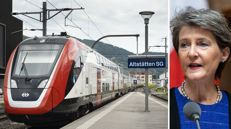 Bundesrätin Sommaruga bestätigt: Der Halbstundentakt der Fernverkehrszüge ab 2025 im St.Galler Rheintal ist fix. (Bild: Belinda Schmid, Peter Schneider/KEY)