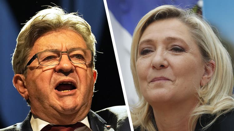 Schauen neidisch über die Grenze: der französische Linkspopulist Jean-Luc Mélenchon und die Rechtsextreme Marine Le Pen. (Getty, Keystone)