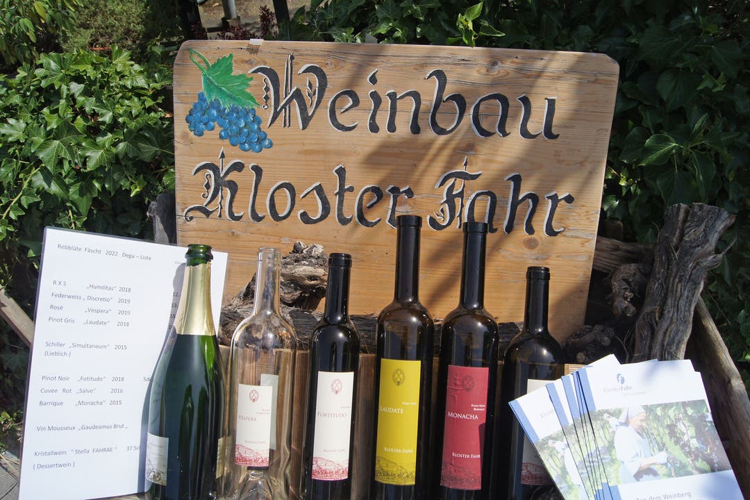 Am Weinstand des Klosters Fahr.