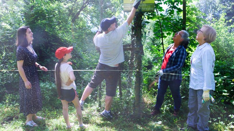 Einheimische Frauen und Kinder aus der Ukraine helfen bei der Pflege der Nussbaumplantage mit. (Bild: Heidy Beyeler)