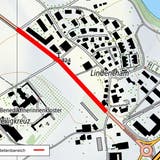 Übersicht des Baustellenbereichs der Sinserstrasse in Lindencham, der ab 27. Juni 2022 bis voraussichtlich Mitte August 2022 saniert wird. (Quelle: Baudirektion Kanton Zug)