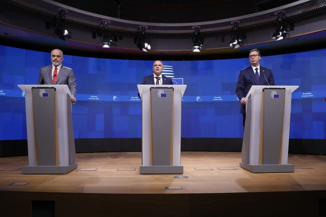 Not in a good mood at all: Albanian Prime Minister Edi Rama, North Macedonian Prime Minister Dimitar Kovacevski and Serbian President Alexander Vucic.
