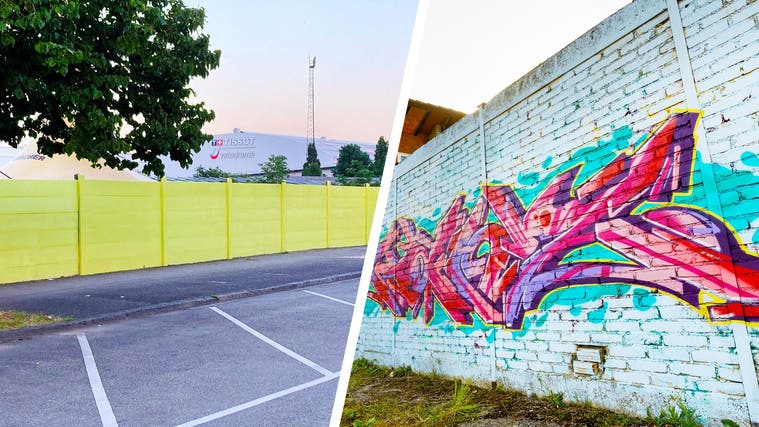Bereit für die künstlerische Gestaltung: die 80 Meter lange «Leinwand» für das erste G-Town Graffiti Festival wurde gelb grundiert. (at.)