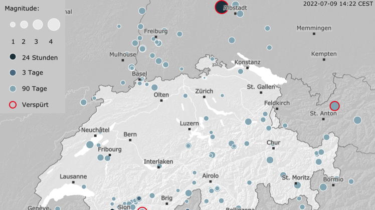 Das Erdbeben mit der Stärke 4,2 in Süddeutschland wurde am Samstag bei Albstadt registriert und war auch bis weit in die Schweiz zu spüren. (Screenshot)