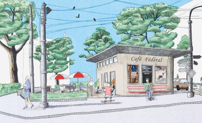 Eine Illustration der Initianten zeigt das angedachte Café.