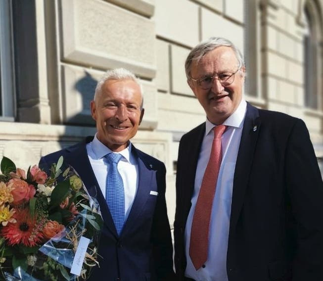 Obergerichtspräsident Felix Ulrich (links) und Philip C. Brunner, Fraktionspräsident SVP.