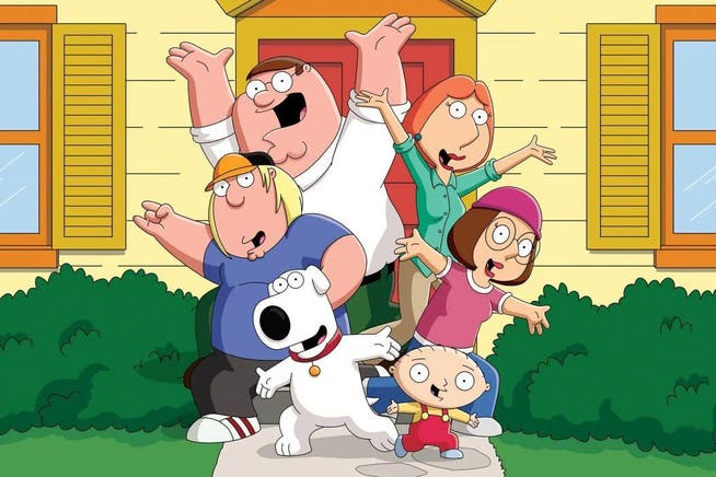 Die Hauptcharaktere von «Family Guy»: Vater Peter, seine Frau Lois, Sohn Chris, Tochter Meg, Baby Stewie und Haushund Brian.