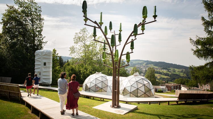 Am Institut auf dem Rosenberg entsteht ein Park mit futuristischen Gebilden: Bäume, die Strom erzeugen, kugelförmige Gewächshäuser und ein Space Habitat, in dem man das Leben auf dem Mond erproben kann. (Bild: Tobias Garcia)