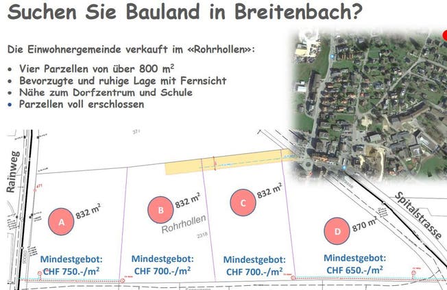 Vier Parzellen Bauland in Gemeindebesitz werden in Breitenbach versteigert.