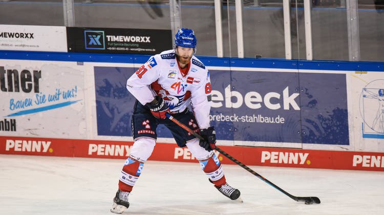 Hier im Dress der Adler Mannheim: Sean Collins läuft in der neuen Saison für den EHC Olten auf. (Hockeypics - Eva Fuchs / www.imago-images.de)