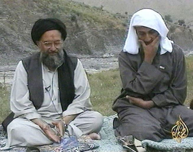 Ayman Al-Sawahiri (l) with his then boss Osama bin Laden.  After he was killed by the US in 2012, Zawahiri took over as head of the al-Qaeda terrorist network.