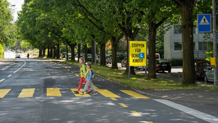 Die gelben Plakate machen die Automobilisten darauf aufmerksam, ab Montag auf die Schulkinder zu achten. (Bild: PD)